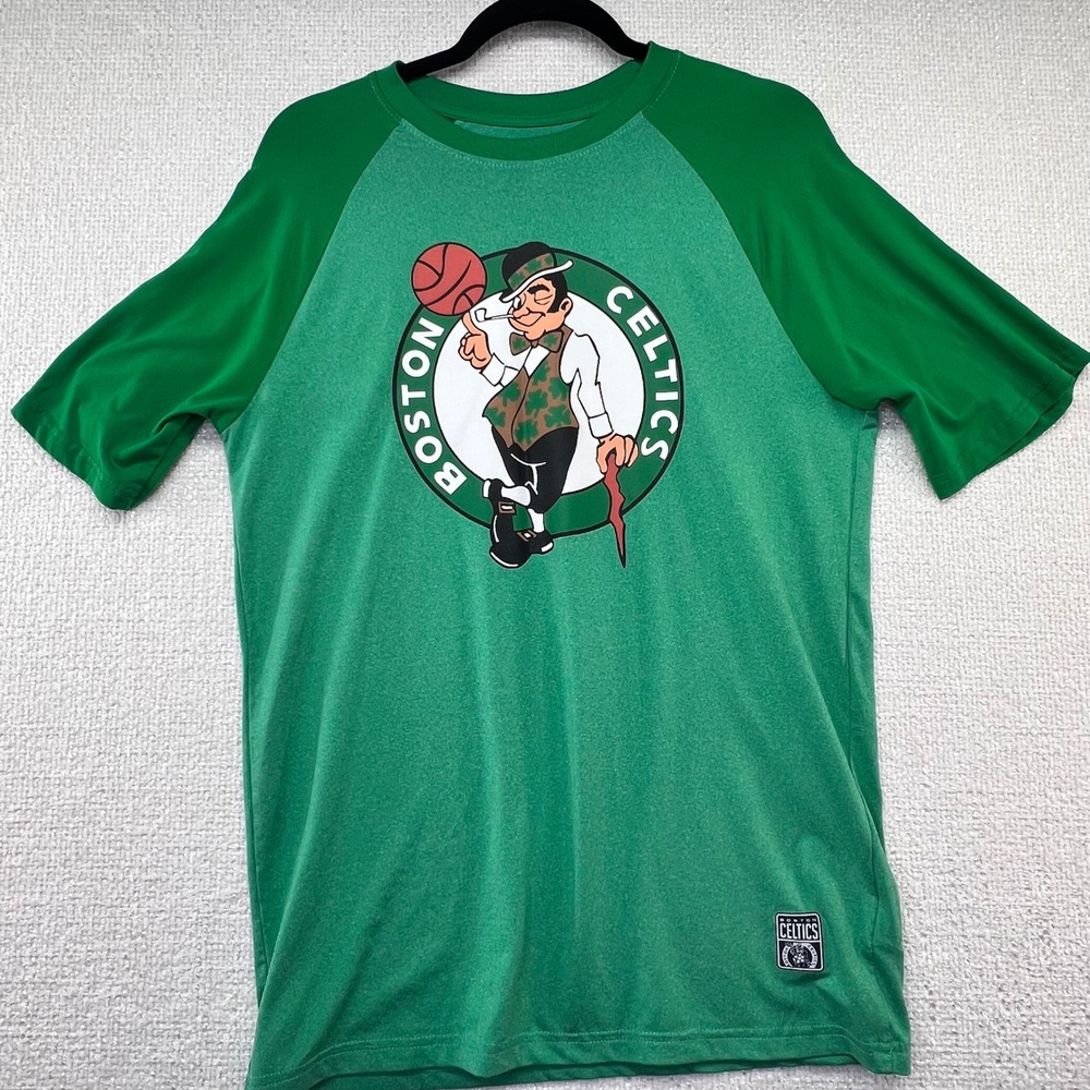 Boston Celtics T Shirt Mens Green Raglan Sleeve NBA Basketball Logo‎ Tee